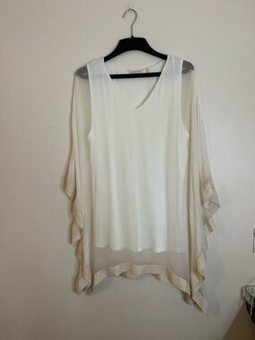 Soft Surroundings Ivory Sheer- Silk Layer Tunic Kimono XL